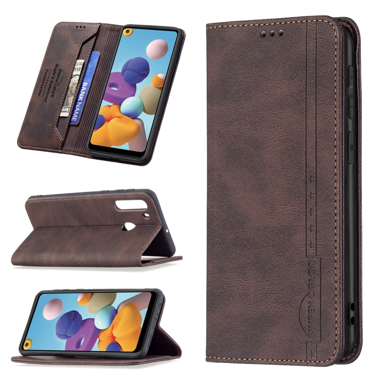 For Samsung Galaxy A21 Magnetic RFID Blocking Anti-Theft Leather Case with Holder & Card Slots & Wallet