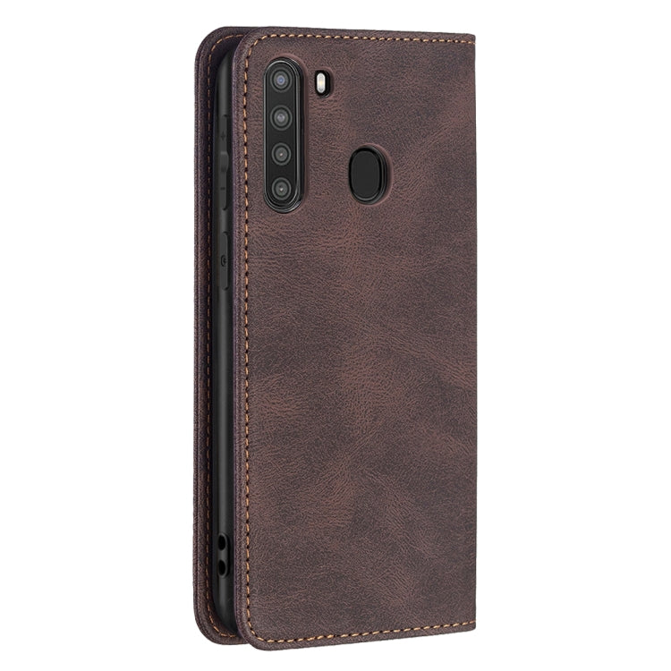 For Samsung Galaxy A21 Magnetic RFID Blocking Anti-Theft Leather Case with Holder & Card Slots & Wallet