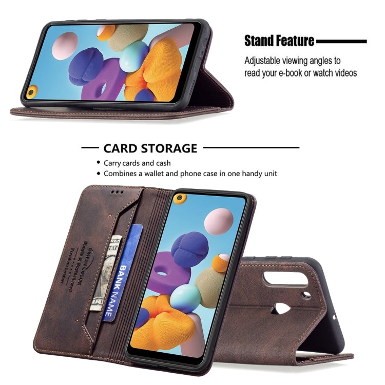 For Samsung Galaxy A21 Magnetic RFID Blocking Anti-Theft Leather Case with Holder & Card Slots & Wallet