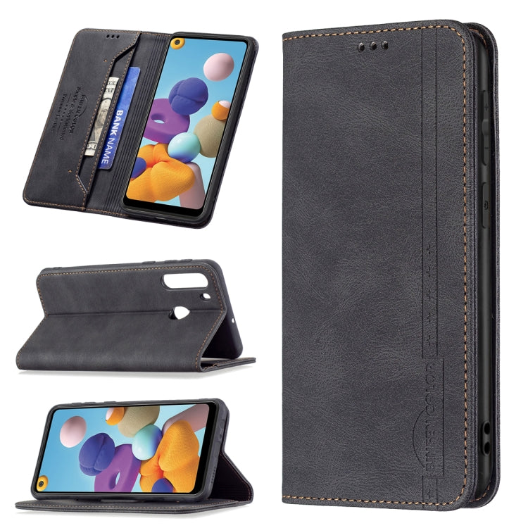For Samsung Galaxy A21 Magnetic RFID Blocking Anti-Theft Leather Case with Holder & Card Slots & Wallet