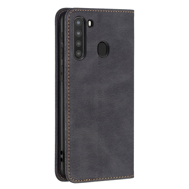 For Samsung Galaxy A21 Magnetic RFID Blocking Anti-Theft Leather Case with Holder & Card Slots & Wallet