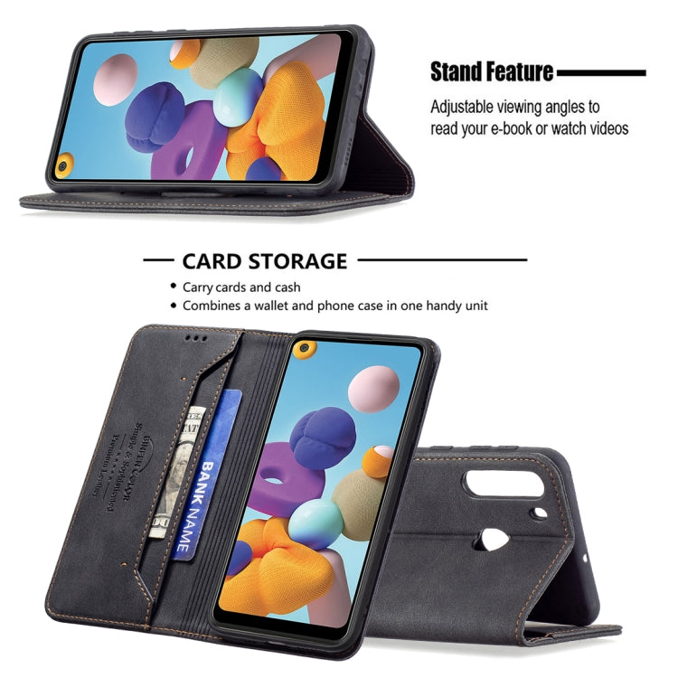 For Samsung Galaxy A21 Magnetic RFID Blocking Anti-Theft Leather Case with Holder & Card Slots & Wallet