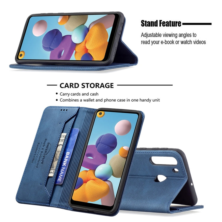 For Samsung Galaxy A21 Magnetic RFID Blocking Anti-Theft Leather Case with Holder & Card Slots & Wallet