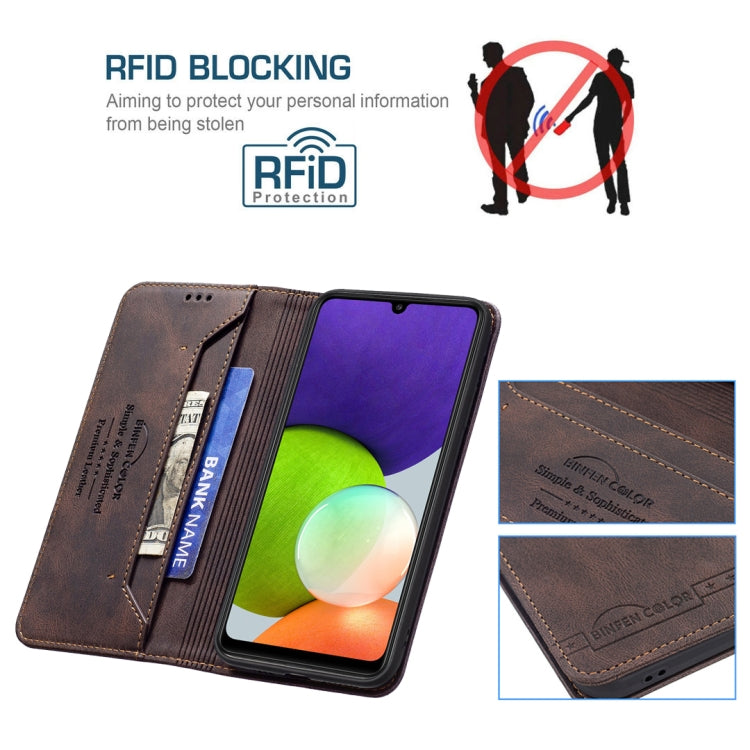 For Samsung Galaxy A22 4G Magnetic RFID Blocking Anti-Theft Leather Case with Holder & Card Slots & Wallet