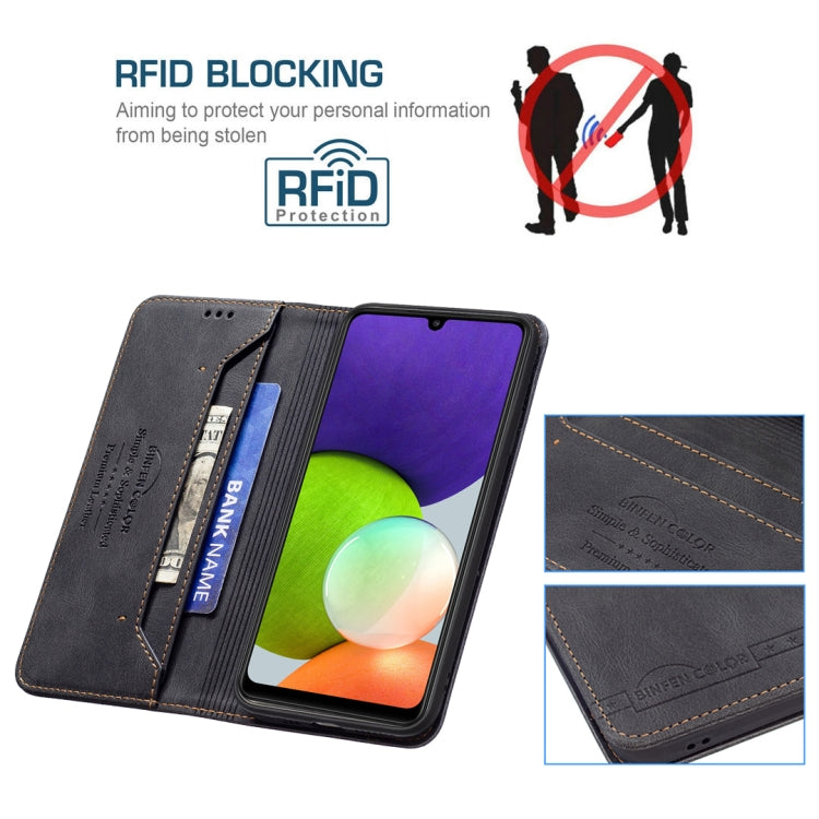 For Samsung Galaxy A22 4G Magnetic RFID Blocking Anti-Theft Leather Case with Holder & Card Slots & Wallet