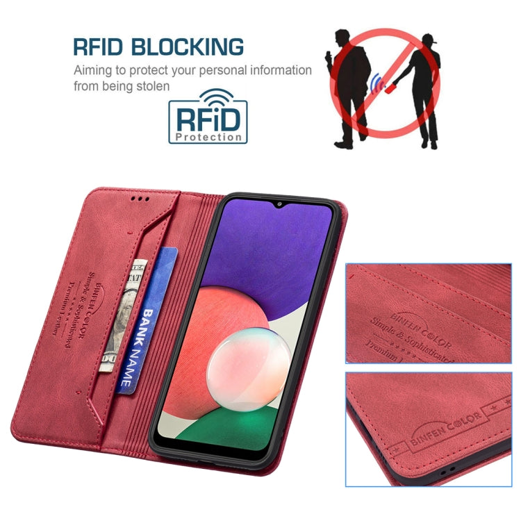 For Samsung Galaxy A22 5G Magnetic RFID Blocking Anti-Theft Leather Case with Holder & Card Slots & Wallet