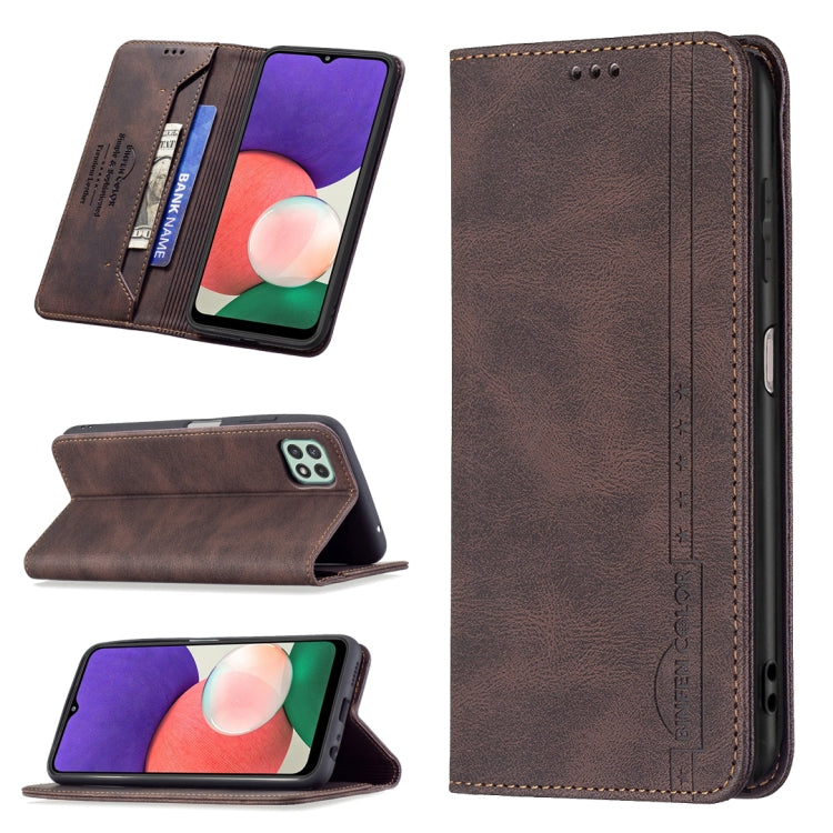 For Samsung Galaxy A22 5G Magnetic RFID Blocking Anti-Theft Leather Case with Holder & Card Slots & Wallet