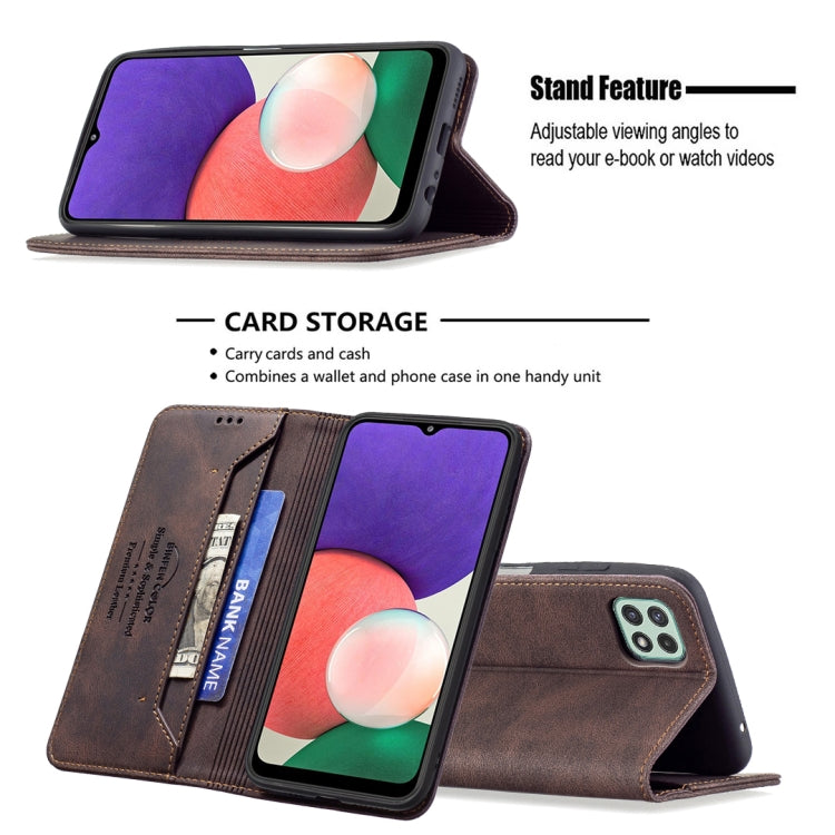 For Samsung Galaxy A22 5G Magnetic RFID Blocking Anti-Theft Leather Case with Holder & Card Slots & Wallet