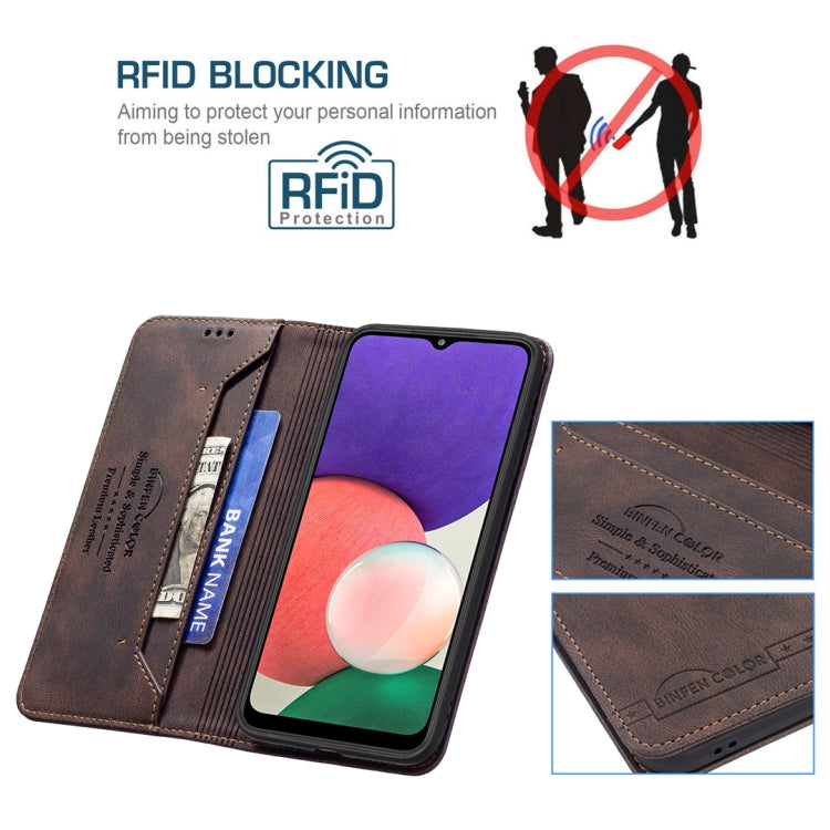 For Samsung Galaxy A22 5G Magnetic RFID Blocking Anti-Theft Leather Case with Holder & Card Slots & Wallet