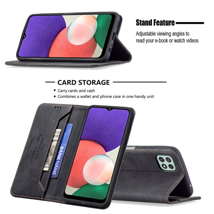 For Samsung Galaxy A22 5G Magnetic RFID Blocking Anti-Theft Leather Case with Holder & Card Slots & Wallet