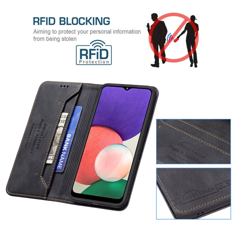 For Samsung Galaxy A22 5G Magnetic RFID Blocking Anti-Theft Leather Case with Holder & Card Slots & Wallet