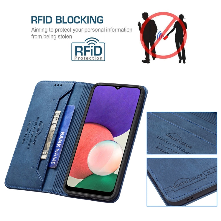 For Samsung Galaxy A22 5G Magnetic RFID Blocking Anti-Theft Leather Case with Holder & Card Slots & Wallet