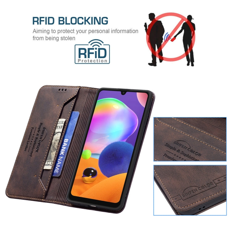 For Samsung Galaxy A31 Magnetic RFID Blocking Anti-Theft Leather Case with Holder & Card Slots & Wallet