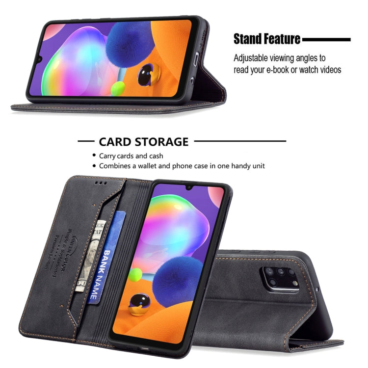 For Samsung Galaxy A31 Magnetic RFID Blocking Anti-Theft Leather Case with Holder & Card Slots & Wallet