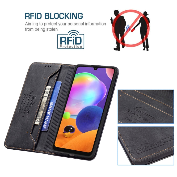 For Samsung Galaxy A31 Magnetic RFID Blocking Anti-Theft Leather Case with Holder & Card Slots & Wallet