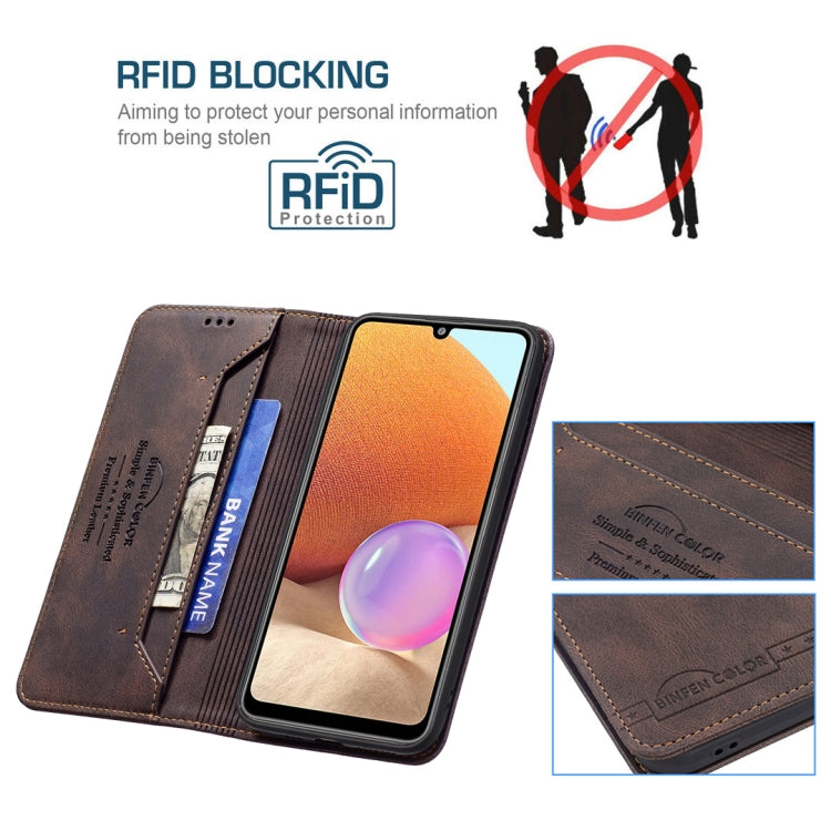 For Samsung Galaxy A32 4G Magnetic RFID Blocking Anti-Theft Leather Case with Holder & Card Slots & Wallet