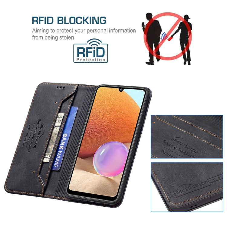 For Samsung Galaxy A32 4G Magnetic RFID Blocking Anti-Theft Leather Case with Holder & Card Slots & Wallet