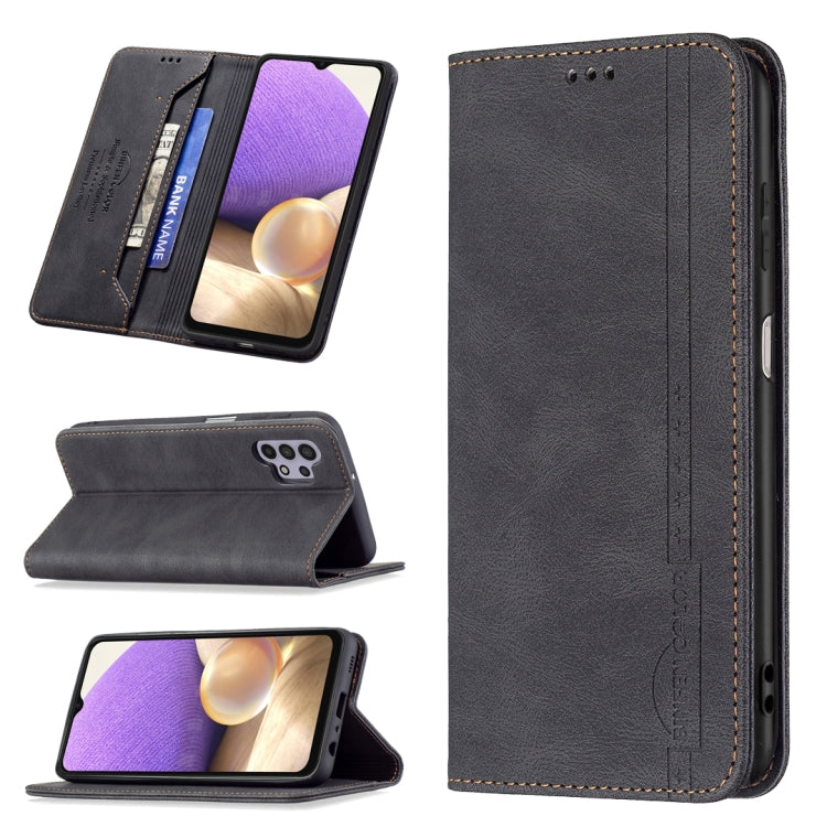 For Samsung Galaxy A32 5G Magnetic RFID Blocking Anti-Theft Leather Case with Holder & Card Slots & Wallet