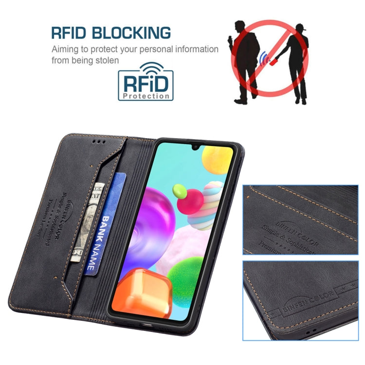 For Samsung Galaxy A41 Magnetic RFID Blocking Anti-Theft Leather Case with Holder & Card Slots & Wallet