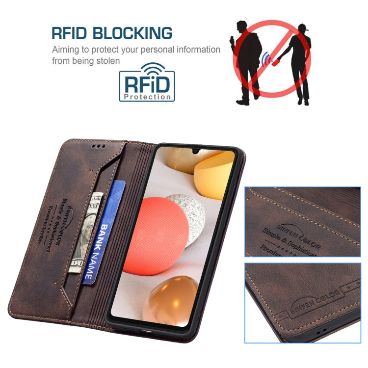 For Samsung Galaxy A42 Magnetic RFID Blocking Anti-Theft Leather Case with Holder & Card Slots & Wallet