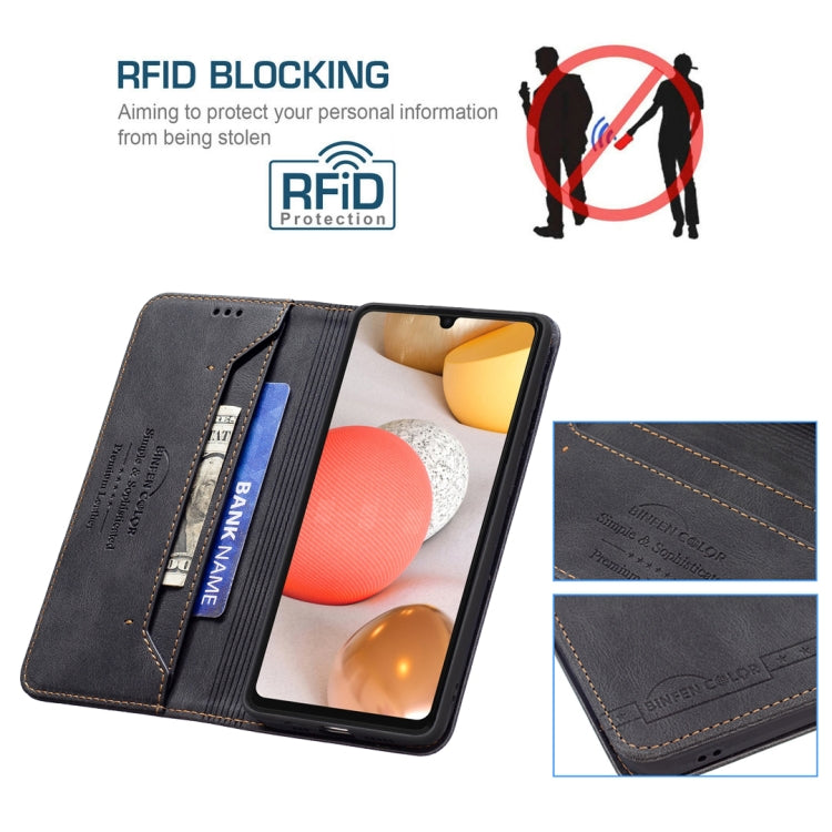 For Samsung Galaxy A42 Magnetic RFID Blocking Anti-Theft Leather Case with Holder & Card Slots & Wallet