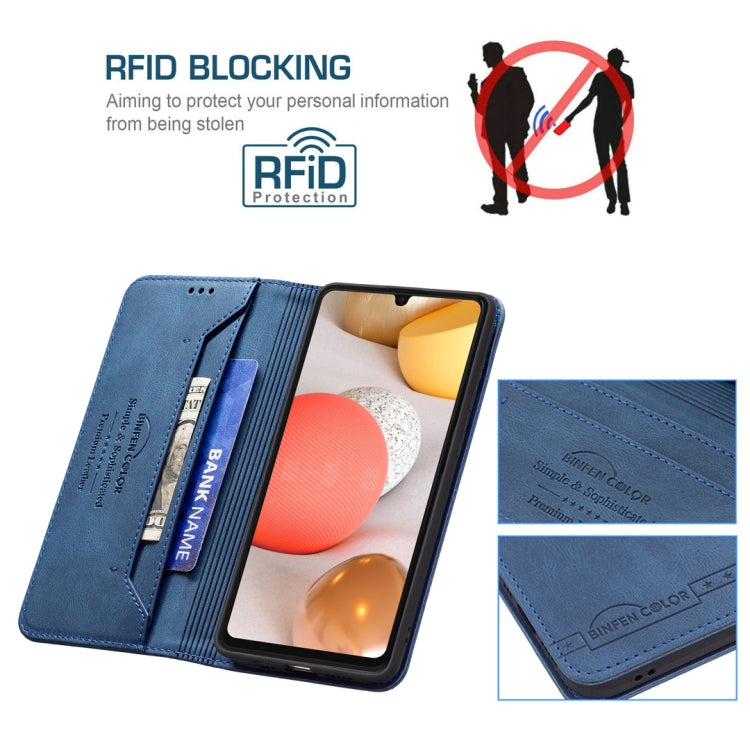For Samsung Galaxy A42 Magnetic RFID Blocking Anti-Theft Leather Case with Holder & Card Slots & Wallet