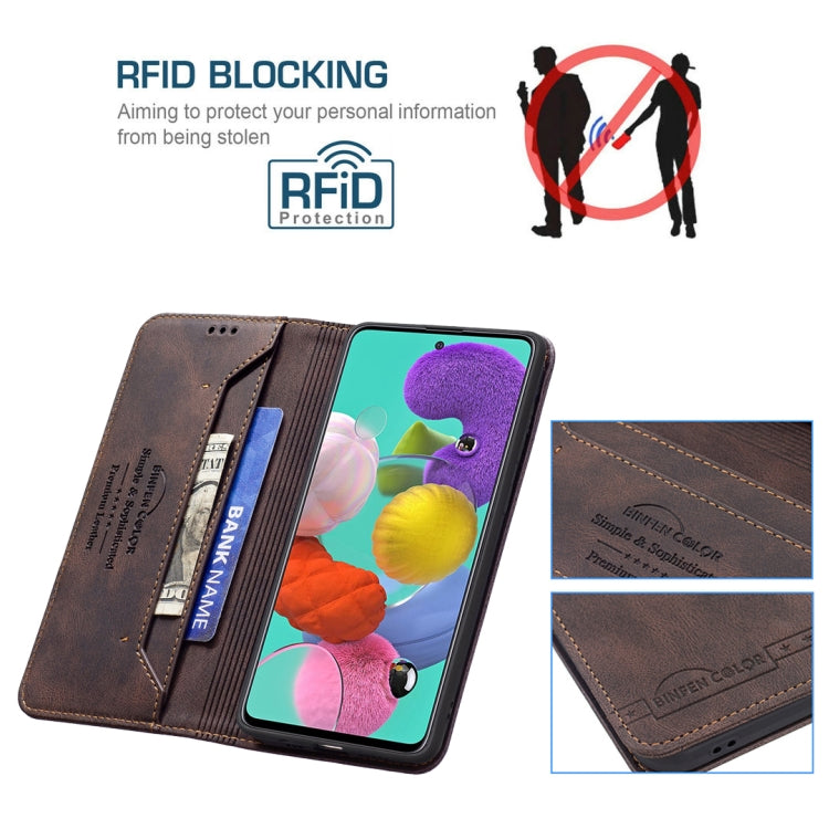 For Samsung Galaxy A51 Magnetic RFID Blocking Anti-Theft Leather Case with Holder & Card Slots & Wallet