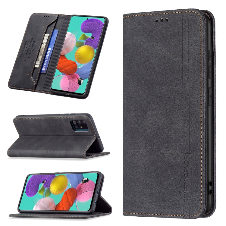 For Samsung Galaxy A51 Magnetic RFID Blocking Anti-Theft Leather Case with Holder & Card Slots & Wallet