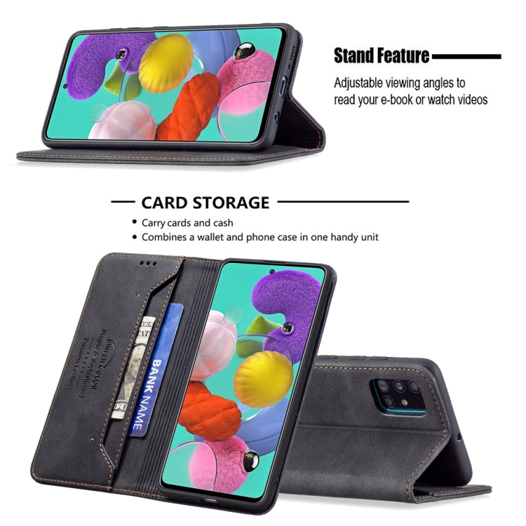 For Samsung Galaxy A51 Magnetic RFID Blocking Anti-Theft Leather Case with Holder & Card Slots & Wallet