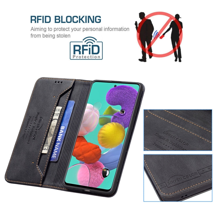 For Samsung Galaxy A51 Magnetic RFID Blocking Anti-Theft Leather Case with Holder & Card Slots & Wallet
