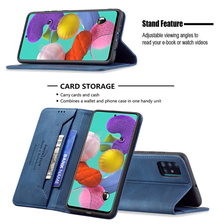 For Samsung Galaxy A51 Magnetic RFID Blocking Anti-Theft Leather Case with Holder & Card Slots & Wallet