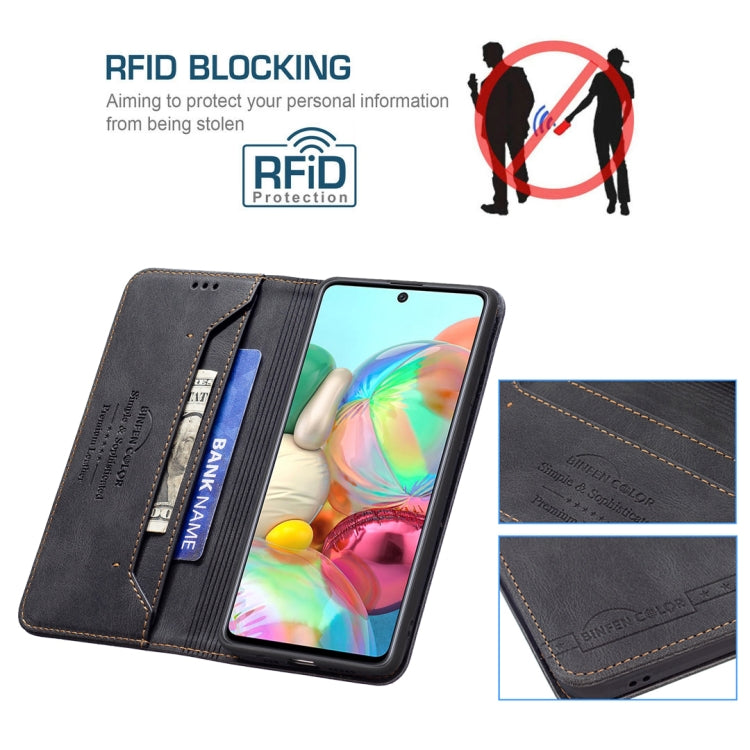 For Samsung Galaxy A71 Magnetic RFID Blocking Anti-Theft Leather Case with Holder & Card Slots & Wallet