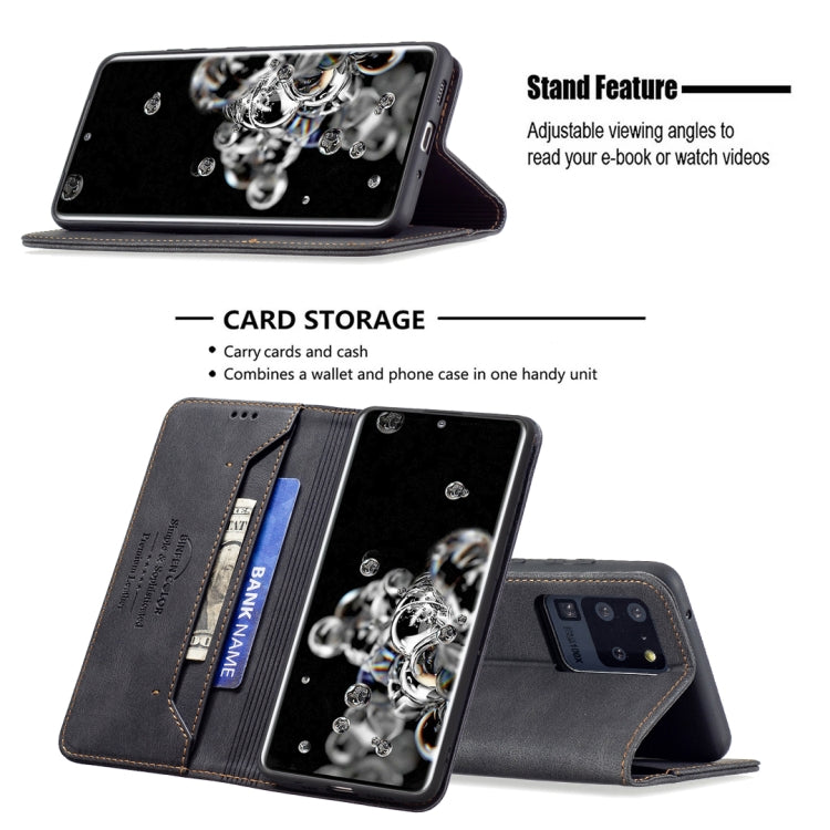 For Samsung Galaxy S20 Ultra Magnetic RFID Blocking Anti-Theft Leather Case with Holder & Card Slots & Wallet