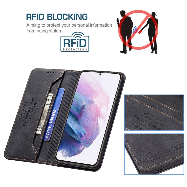 For Samsung Galaxy S21+ 5G Magnetic RFID Blocking Anti-Theft Leather Case with Holder & Card Slots & Wallet