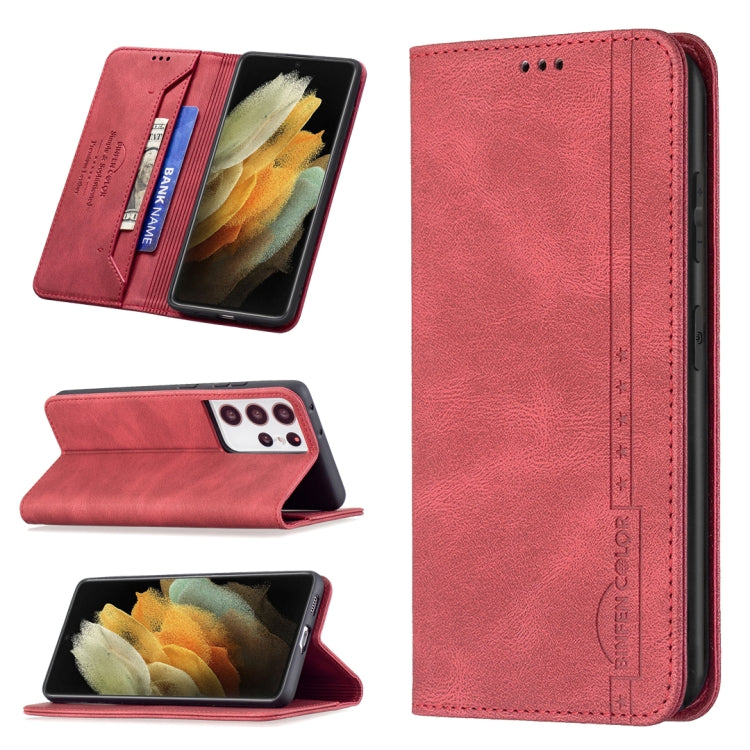 For Samsung Galaxy S21 Ultra 5G Magnetic RFID Blocking Anti-Theft Leather Case with Holder & Card Slots & Wallet