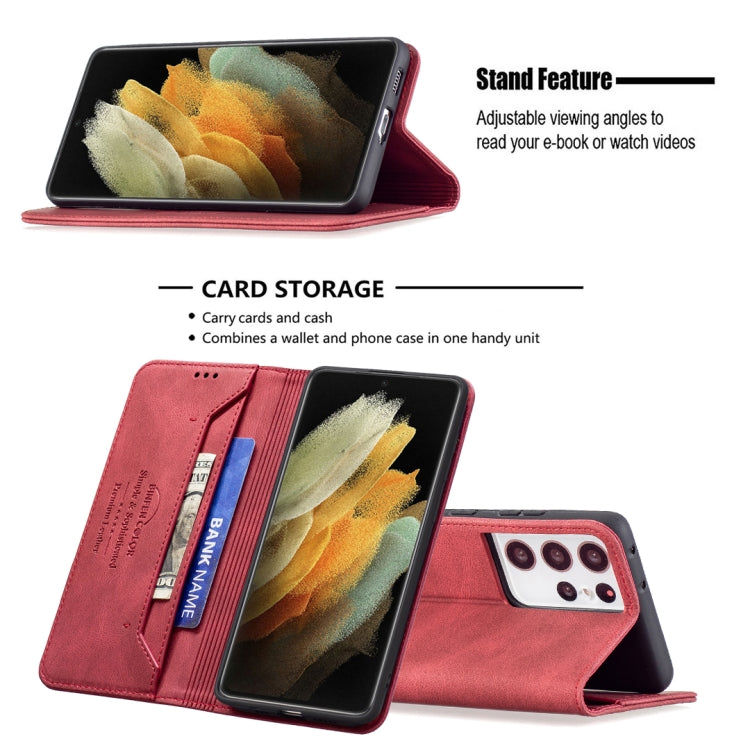 For Samsung Galaxy S21 Ultra 5G Magnetic RFID Blocking Anti-Theft Leather Case with Holder & Card Slots & Wallet
