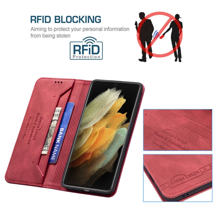 For Samsung Galaxy S21 Ultra 5G Magnetic RFID Blocking Anti-Theft Leather Case with Holder & Card Slots & Wallet