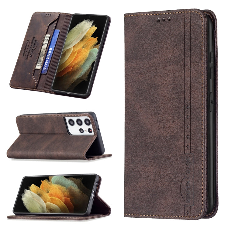 For Samsung Galaxy S21 Ultra 5G Magnetic RFID Blocking Anti-Theft Leather Case with Holder & Card Slots & Wallet