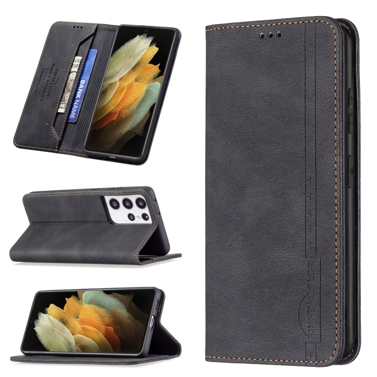 For Samsung Galaxy S21 Ultra 5G Magnetic RFID Blocking Anti-Theft Leather Case with Holder & Card Slots & Wallet