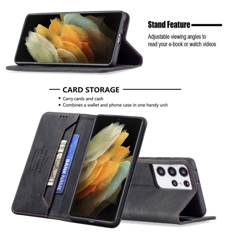For Samsung Galaxy S21 Ultra 5G Magnetic RFID Blocking Anti-Theft Leather Case with Holder & Card Slots & Wallet