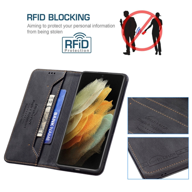 For Samsung Galaxy S21 Ultra 5G Magnetic RFID Blocking Anti-Theft Leather Case with Holder & Card Slots & Wallet