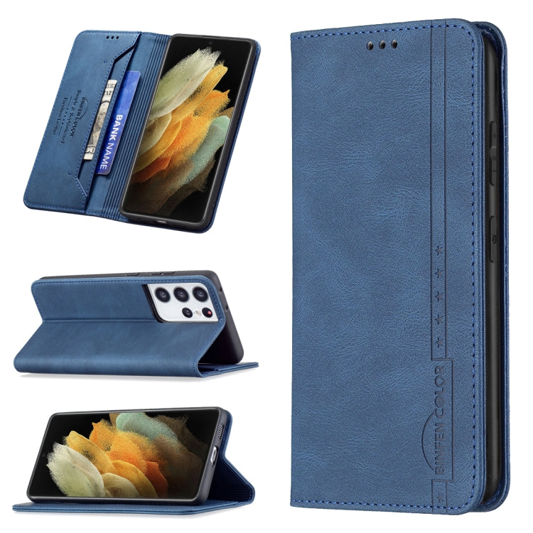 For Samsung Galaxy S21 Ultra 5G Magnetic RFID Blocking Anti-Theft Leather Case with Holder & Card Slots & Wallet