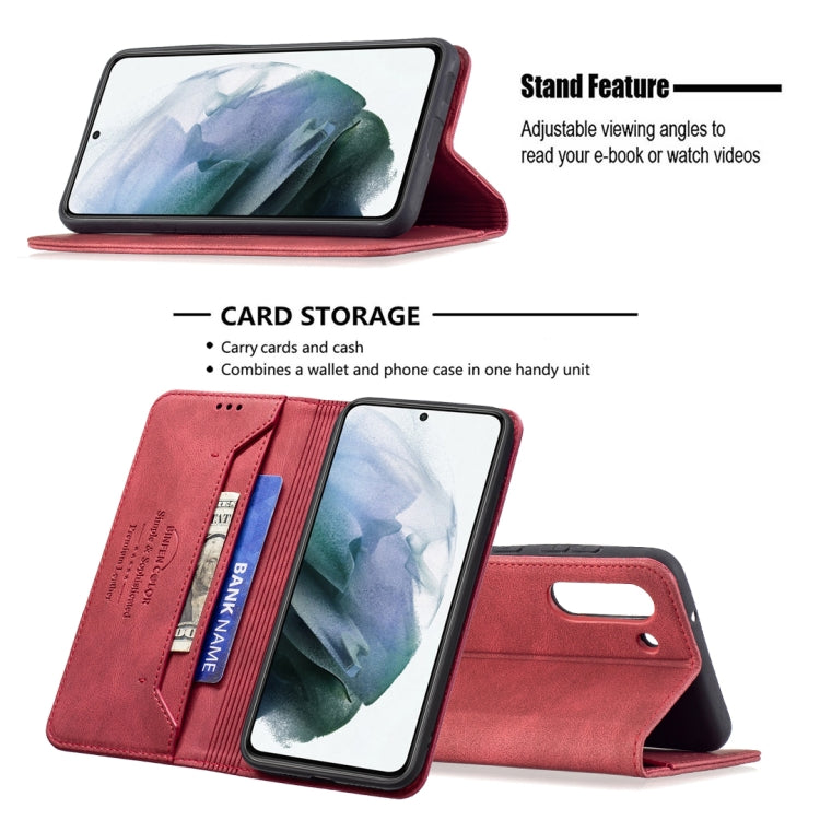 For Samsung Galaxy S21 FE 5G Magnetic RFID Blocking Anti-Theft Leather Case with Holder & Card Slots & Wallet