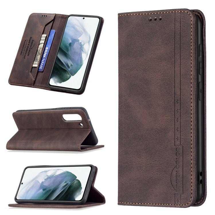 For Samsung Galaxy S21 FE 5G Magnetic RFID Blocking Anti-Theft Leather Case with Holder & Card Slots & Wallet