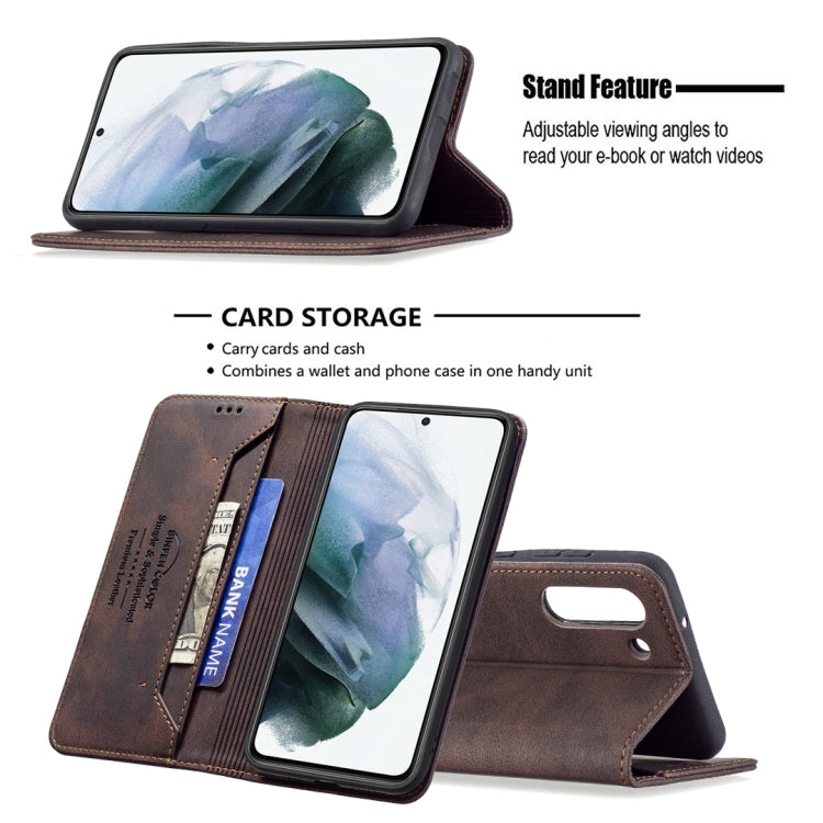 For Samsung Galaxy S21 FE 5G Magnetic RFID Blocking Anti-Theft Leather Case with Holder & Card Slots & Wallet