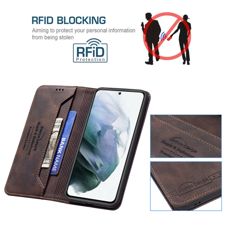 For Samsung Galaxy S21 FE 5G Magnetic RFID Blocking Anti-Theft Leather Case with Holder & Card Slots & Wallet