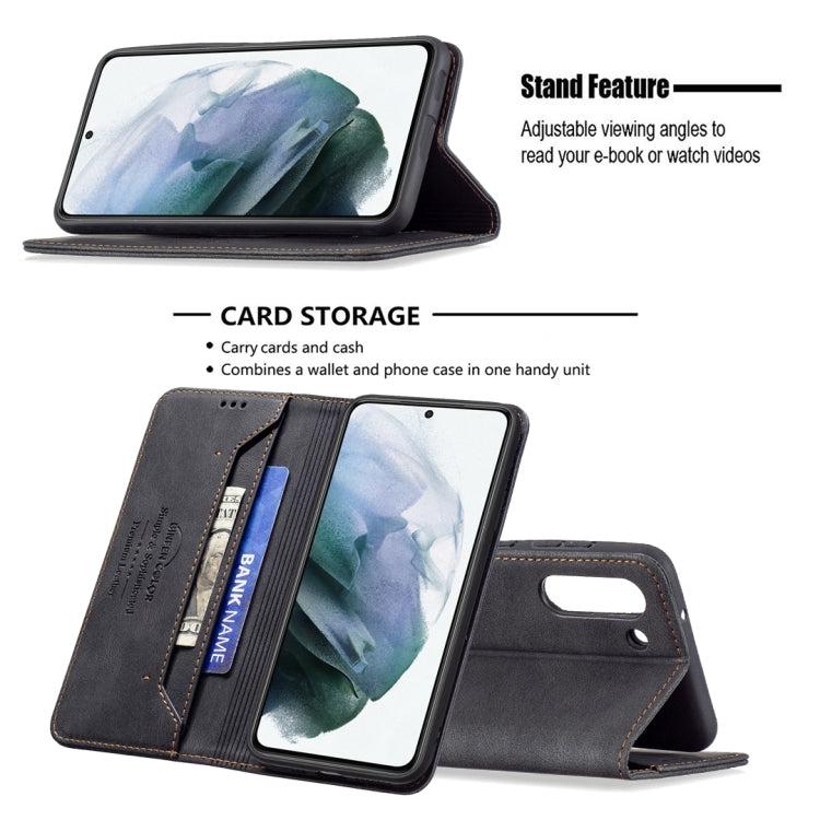 For Samsung Galaxy S21 FE 5G Magnetic RFID Blocking Anti-Theft Leather Case with Holder & Card Slots & Wallet