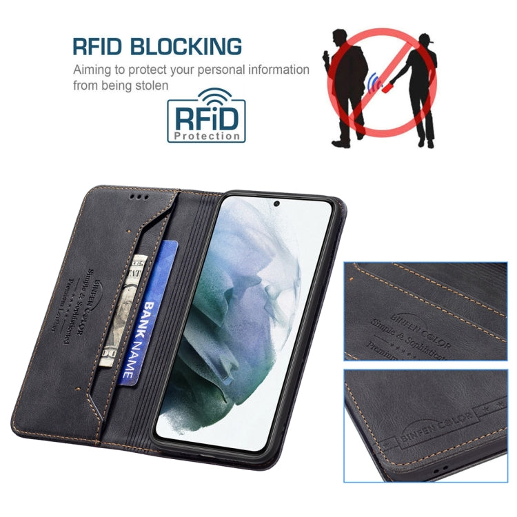 For Samsung Galaxy S21 FE 5G Magnetic RFID Blocking Anti-Theft Leather Case with Holder & Card Slots & Wallet