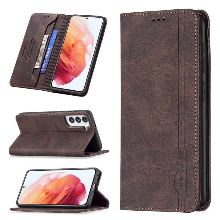 For Samsung Galaxy S21 5G Magnetic RFID Blocking Anti-Theft Leather Case with Holder & Card Slots & Wallet