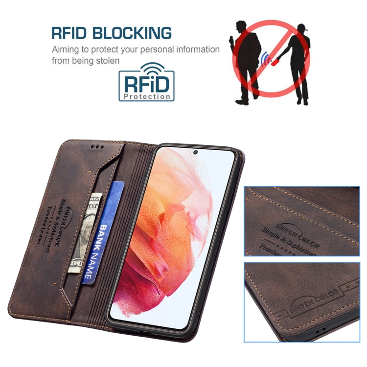 For Samsung Galaxy S21 5G Magnetic RFID Blocking Anti-Theft Leather Case with Holder & Card Slots & Wallet
